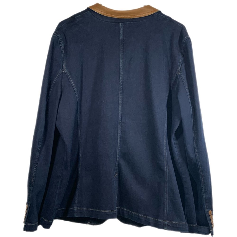Lauren Ralph‎ Lauren Jeans Co Denim Leather Trim Classic Blazer Size 16W  LRL - Picture 2 of 3